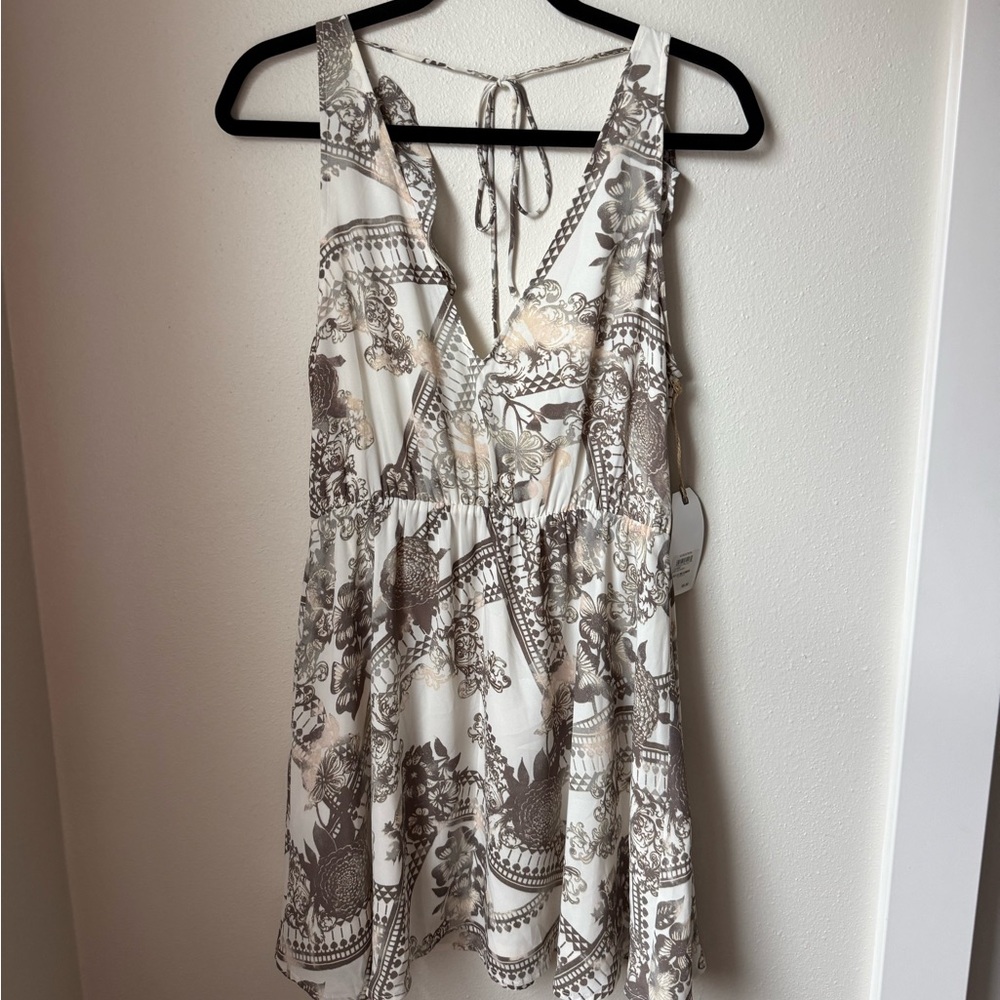 Leith Cream Mini Dress with Taupe Print